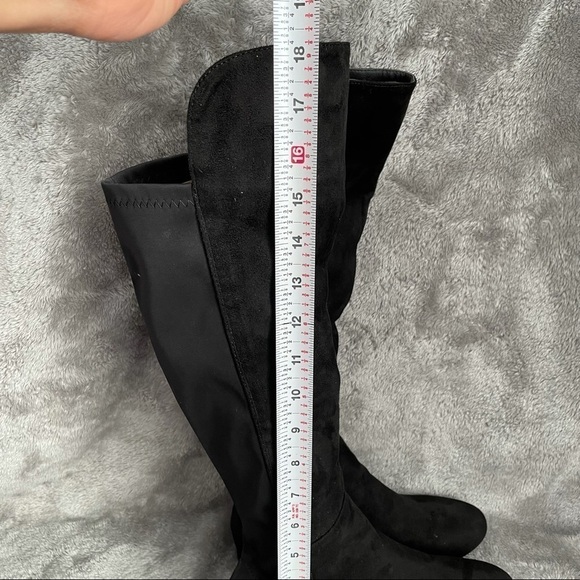 Wild Diva Black Faux Suede Over The Knee Boots Size 7 Flat Slouchy Zip Up OTK - Picture 12 of 13